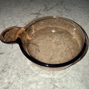 Vintage Corning Visions Heat 'n' Eat Amber Grab It Bowl With Handle V-150-B